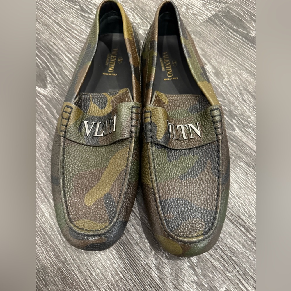 Valentino Men's Green and Brown Camouflage Loafers